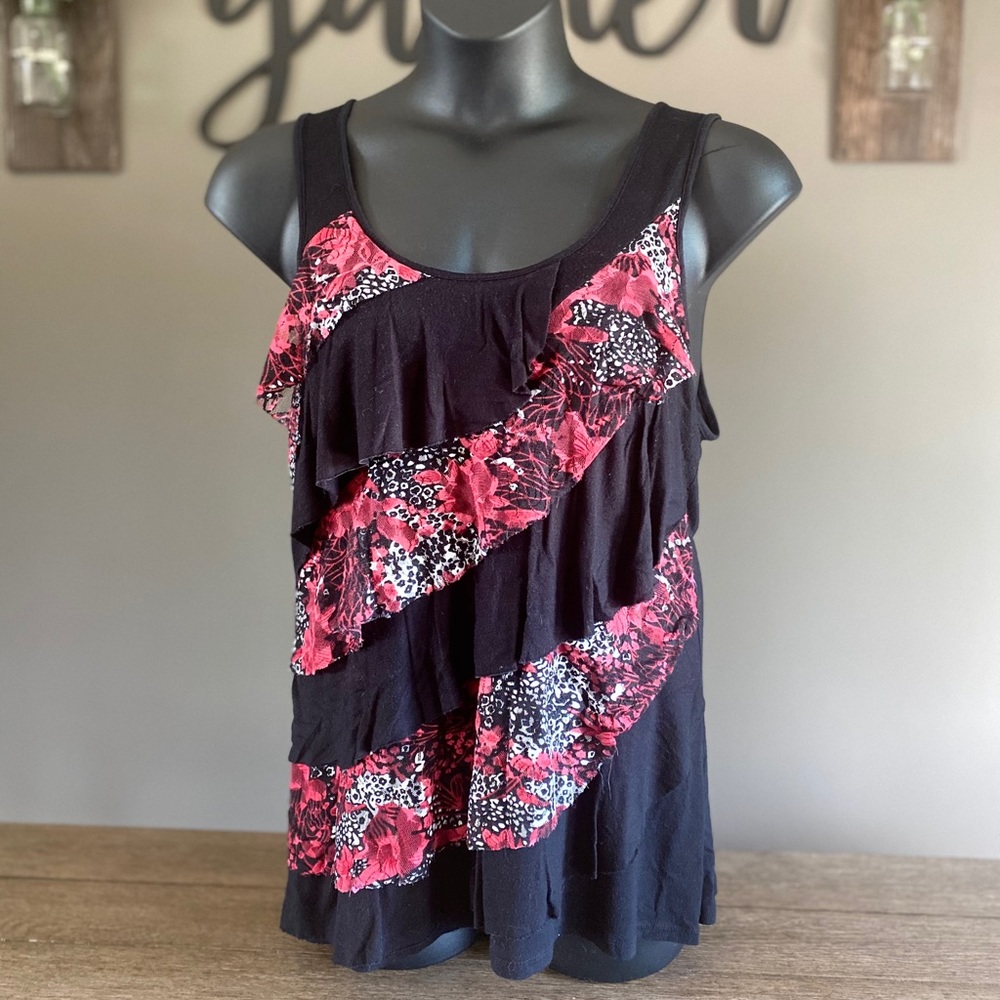 Sz XL Black and Red Ruffled Tank
